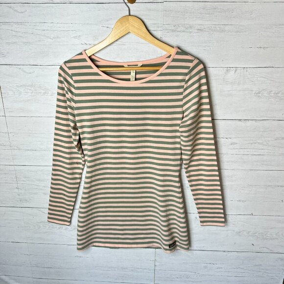Matilda Jane Top Womens Size Small Pink & Olive Green Striped Blouse Stretch - Picture 4 of 16